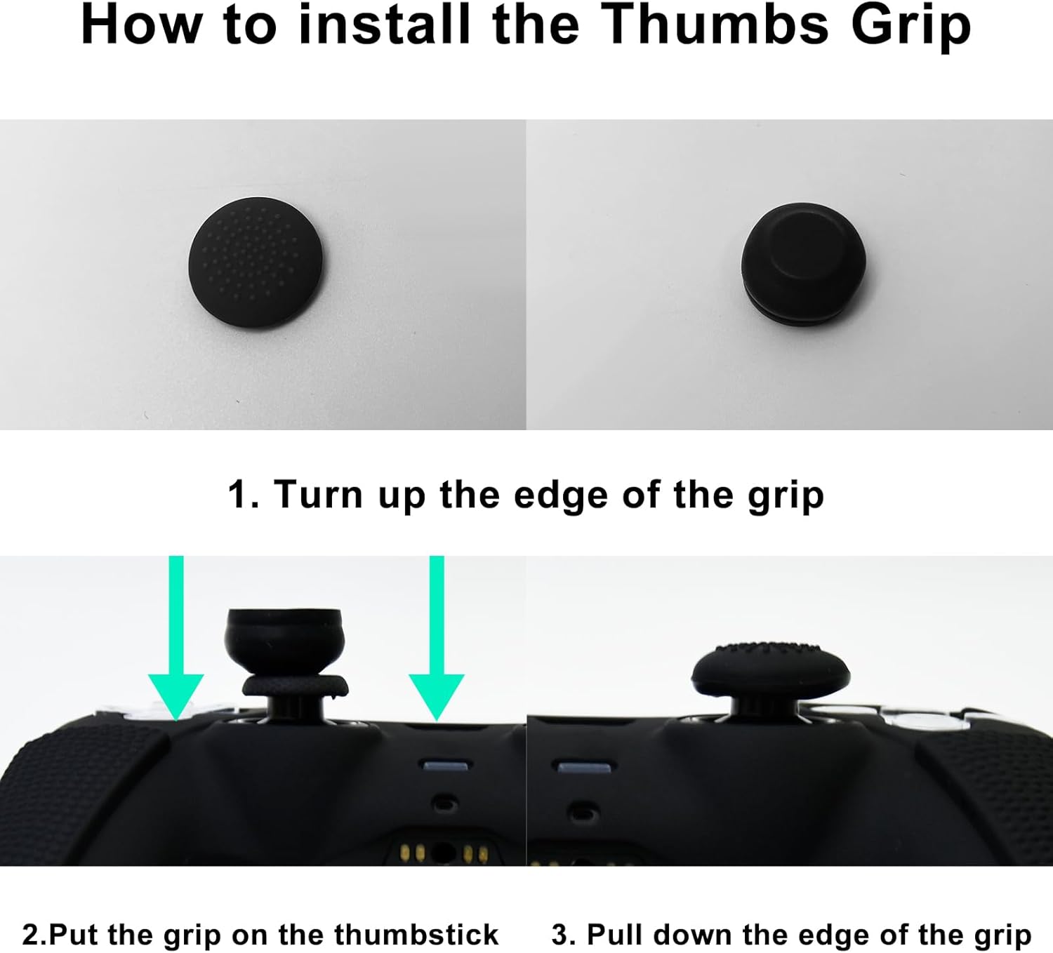 Anti-Slip Black PS5 Controller Skin,Soft Thicken Studded Protective Silicone Cover Skin Grips Compatible with PS5/Slim/Pro Controller with 8 PCS Thumb Grips Caps. - Image 4