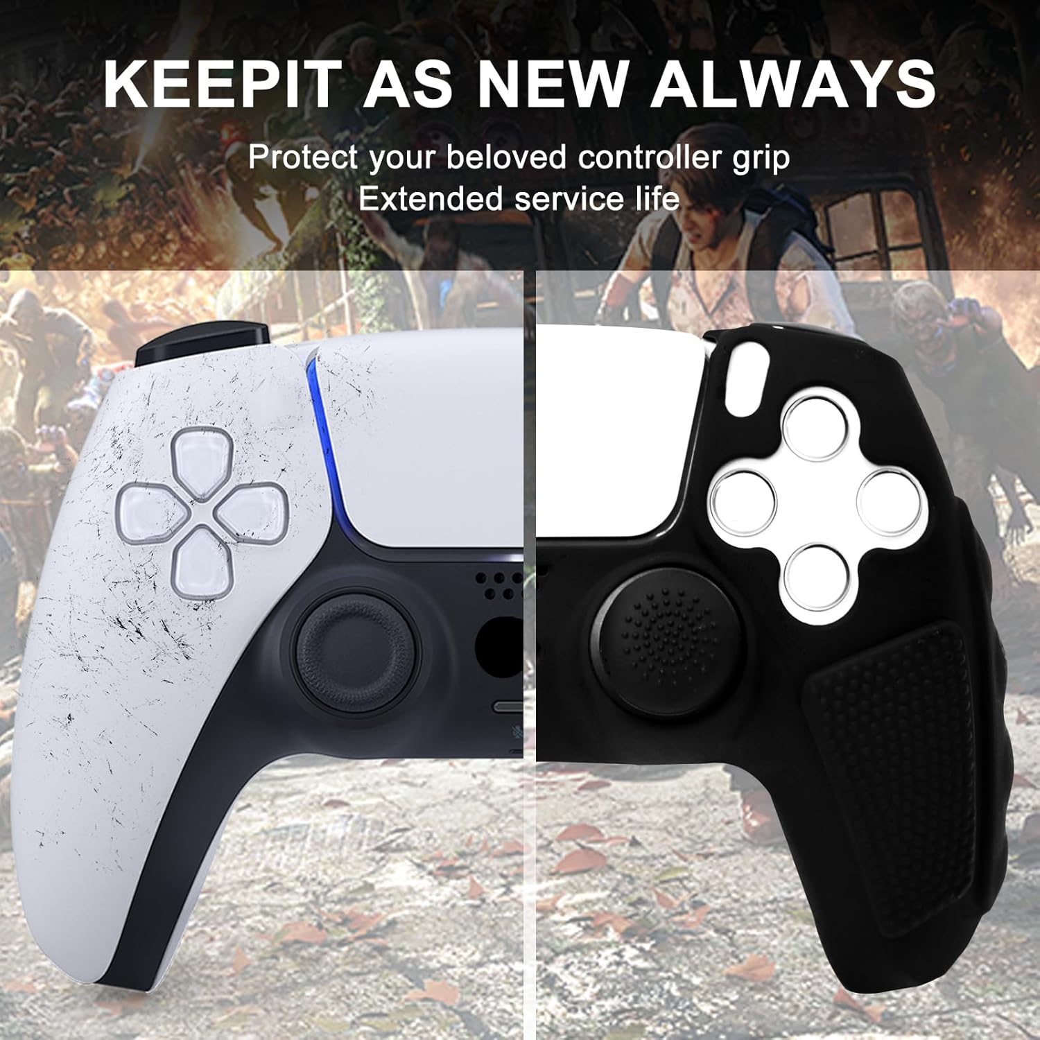 Anti-Slip Black PS5 Controller Skin,Soft Thicken Studded Protective Silicone Cover Skin Grips Compatible with PS5/Slim/Pro Controller with 8 PCS Thumb Grips Caps. - Image 5