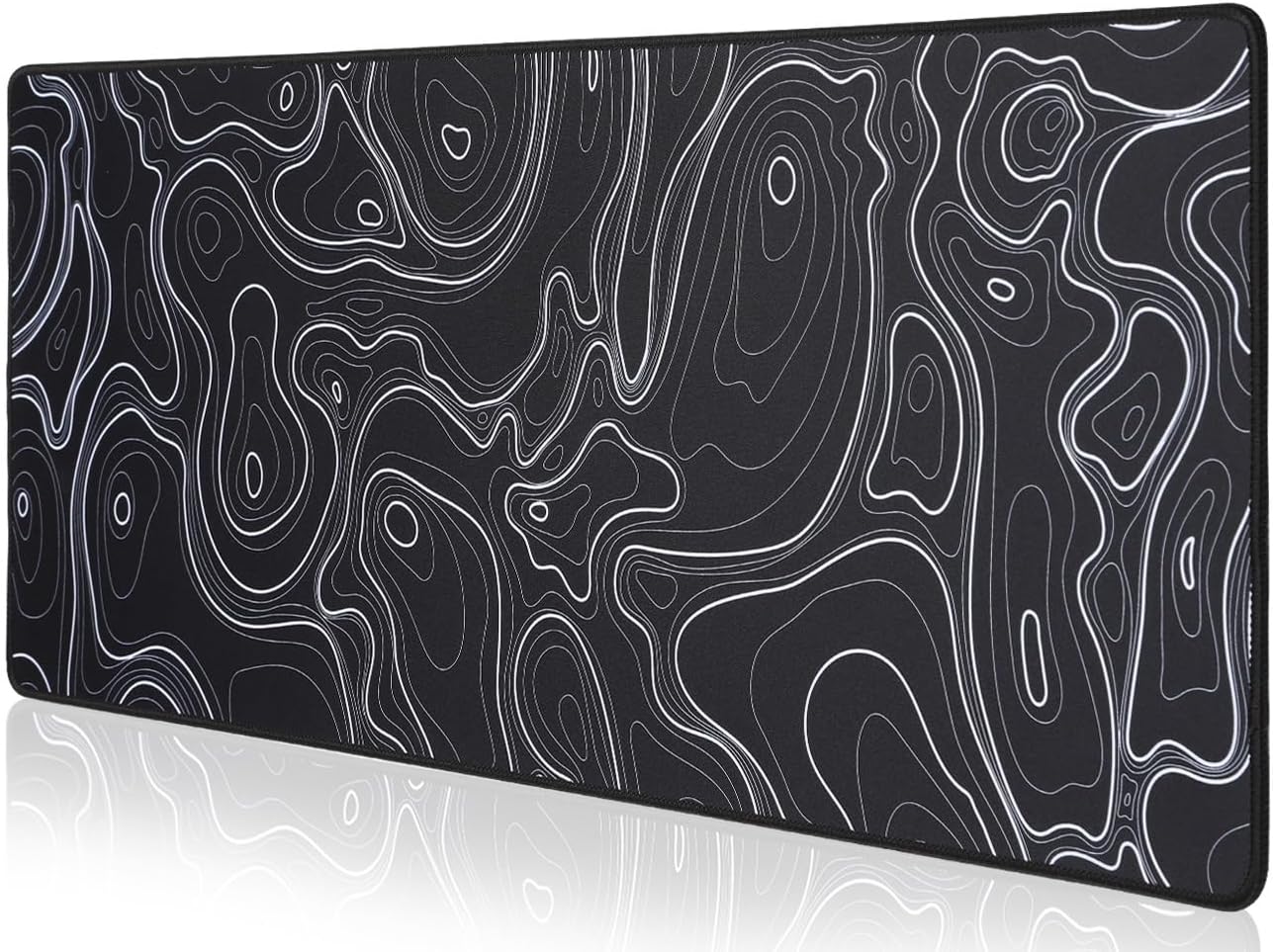 Topographic Map Waterproof Mouse Pad - Extended Contour Mouse Mat for Home and Office, Large Gaming Mousepad Laptop Keyboard Mat with Non-Slip Rubber Base, Stitched Edges (31.50"x11.81"x0.12")