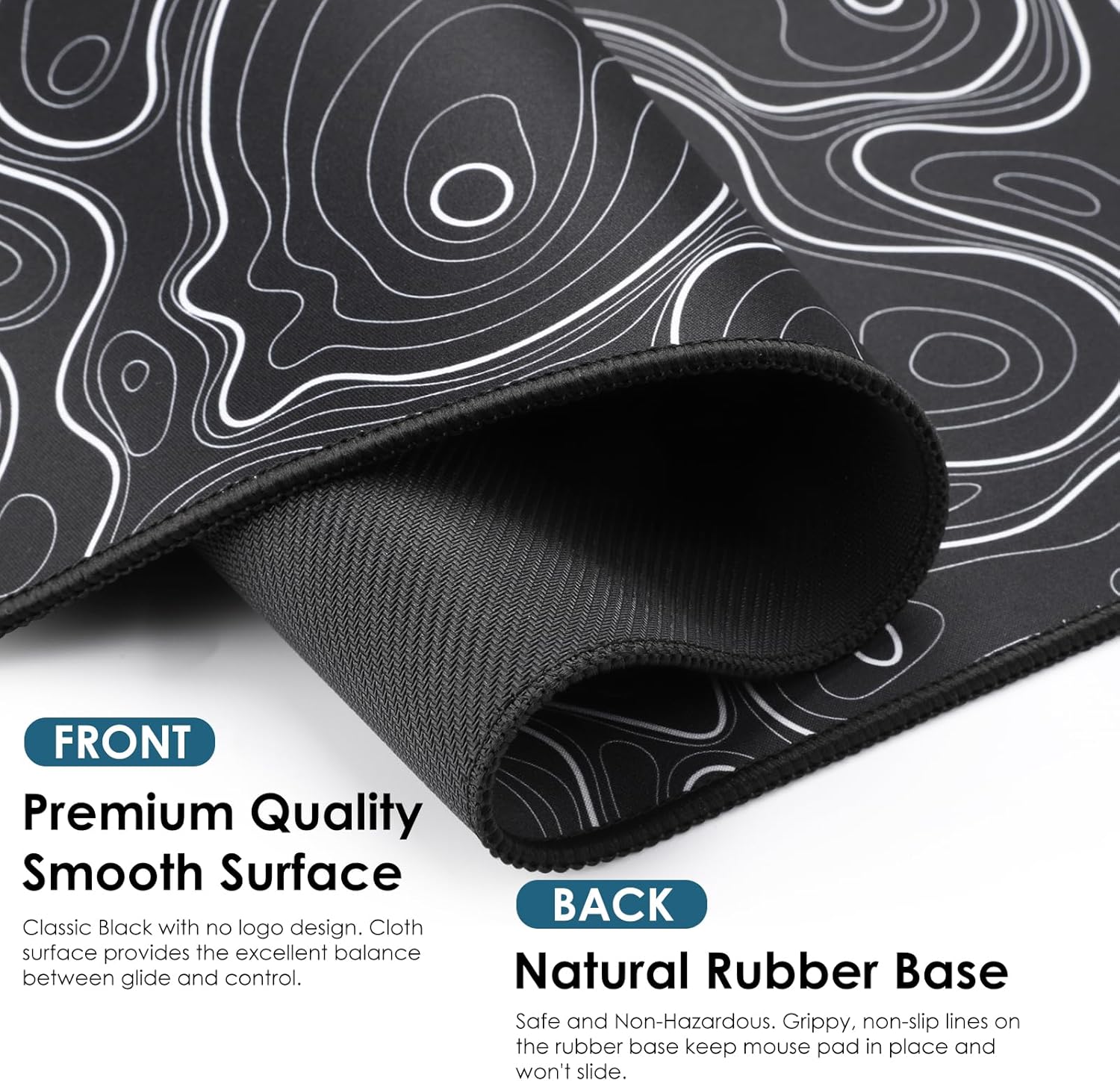 Topographic Map Waterproof Mouse Pad - Extended Contour Mouse Mat for Home and Office, Large Gaming Mousepad Laptop Keyboard Mat with Non-Slip Rubber Base, Stitched Edges (31.50"x11.81"x0.12") - Image 7