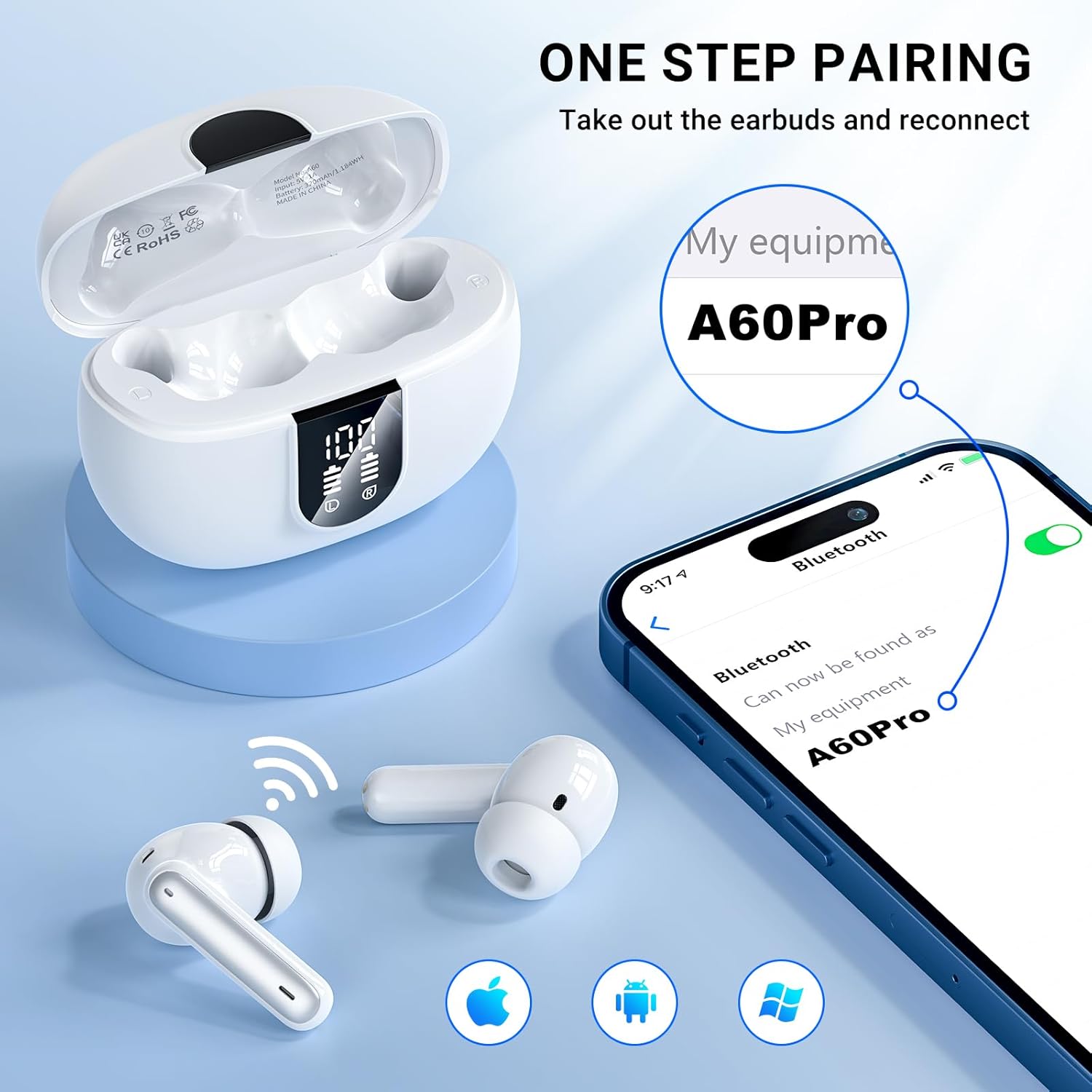 Wireless Earbuds,Bluetooth 5.3 Headphones with 4 ENC Noise Cancelling Mic,HiFi Stereo Deep Bass in-Ear Earphones,40H Playtime Wireless Ear Buds,IPX8 Waterproof Bluetooth Earbuds for iPhone/Android/Pad - Image 4