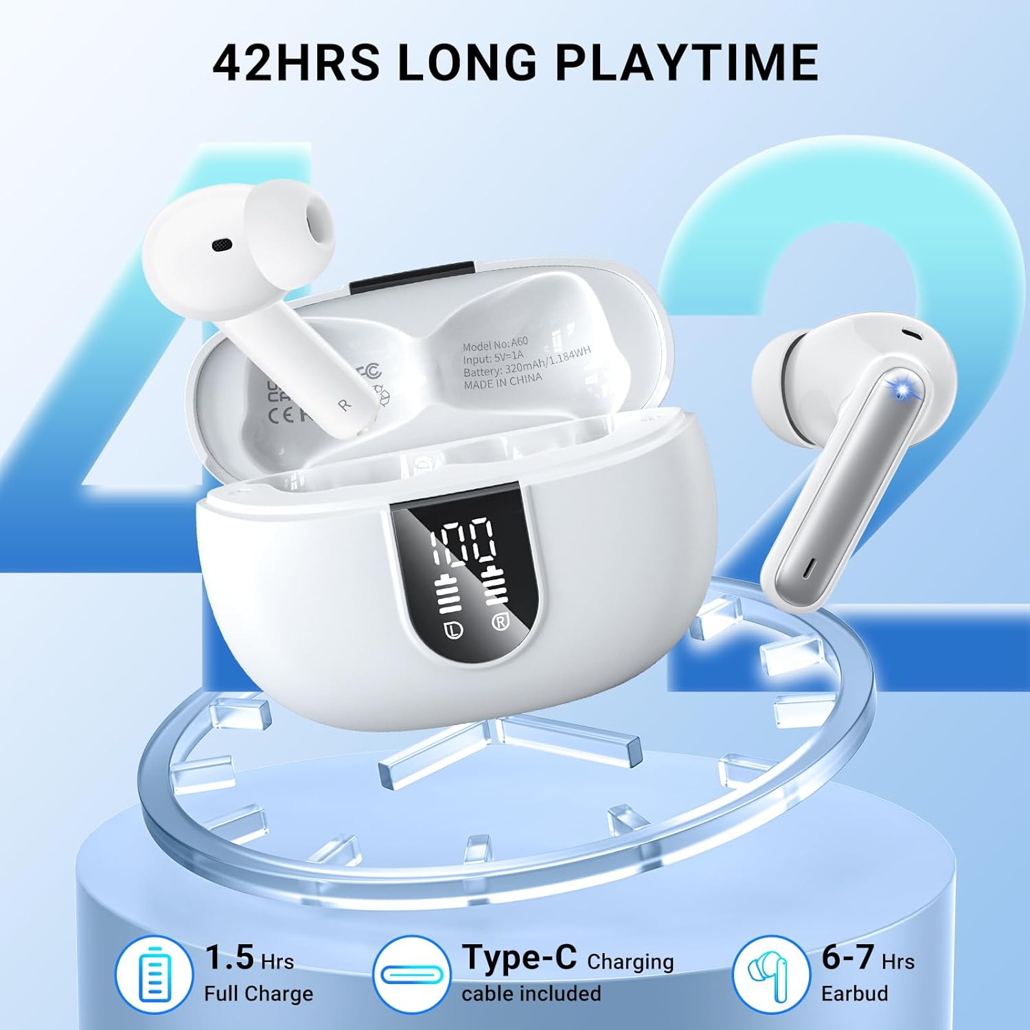 Wireless Earbuds,Bluetooth 5.3 Headphones with 4 ENC Noise Cancelling Mic,HiFi Stereo Deep Bass in-Ear Earphones,40H Playtime Wireless Ear Buds,IPX8 Waterproof Bluetooth Earbuds for iPhone/Android/Pad - Image 5